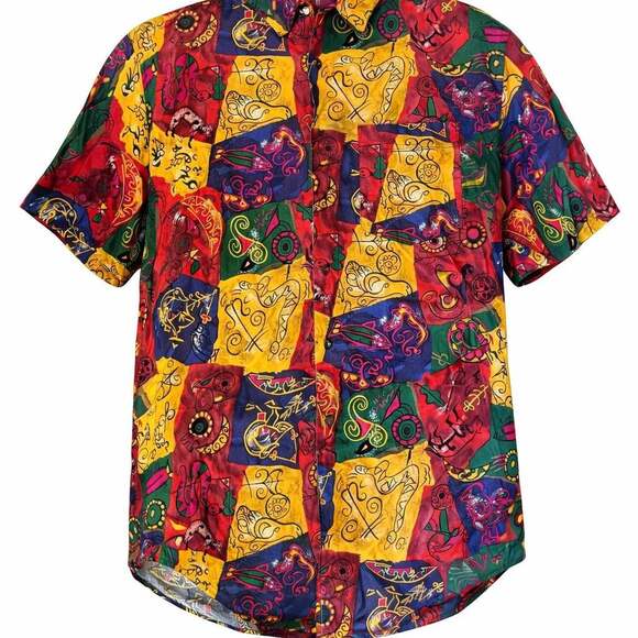 Vintage Banana Republic Abstract Multi-Color Short Sleeve Button Up Shirt, Size - Picture 1 of 6